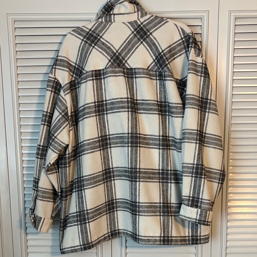 HFX Women’s XL Heavy Flannel Plaid Button-Up Shirt Shacket Black & Off White - Picture 7 of 9